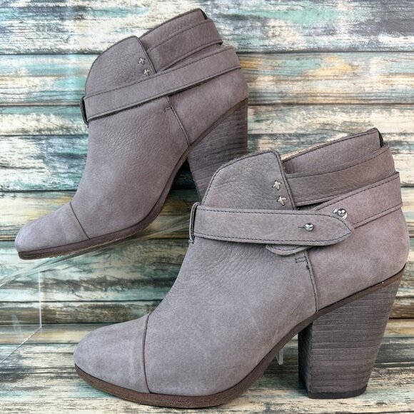 Rag & Bone Harrow Womens Sz 7 Ankle Bootie Gray Leather Block High Heel Slip On - Picture 2 of 12